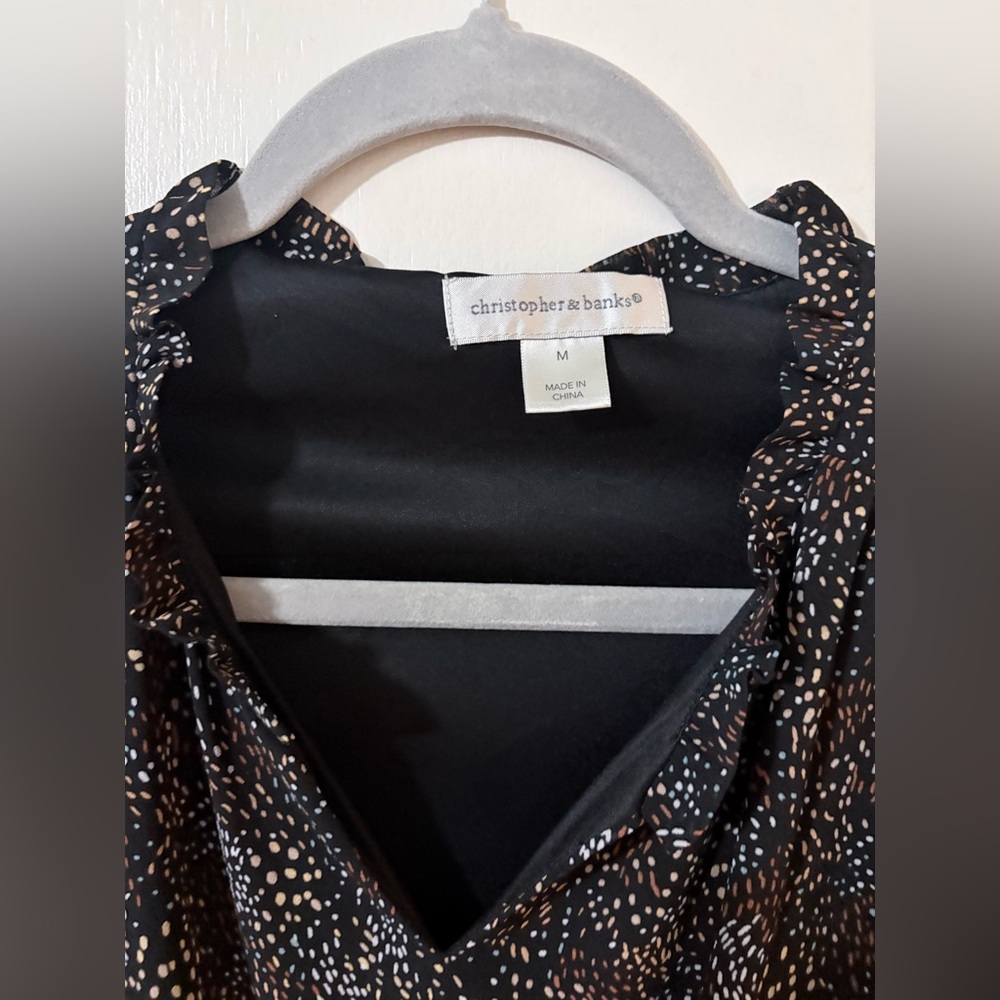 Christopher & Banks Black Printed Long Sleeve Midi Dress - Picture 2 of 3
